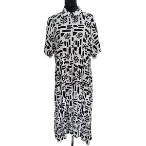 NWT Lularoe Helene White With Black Shapes with Floral leaves Maxi Dress Sz XL.